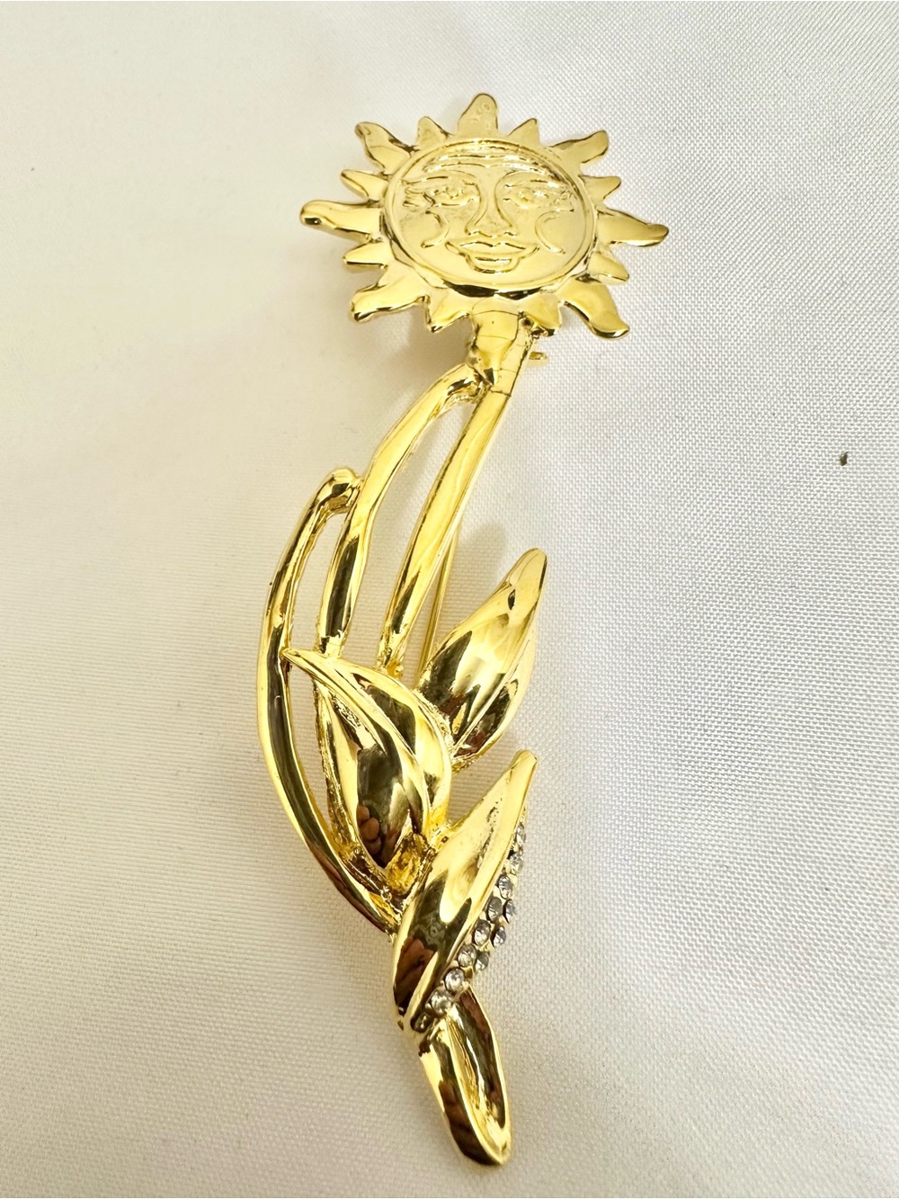 Vintage Gold Plated Sunflower Leaf Brooch